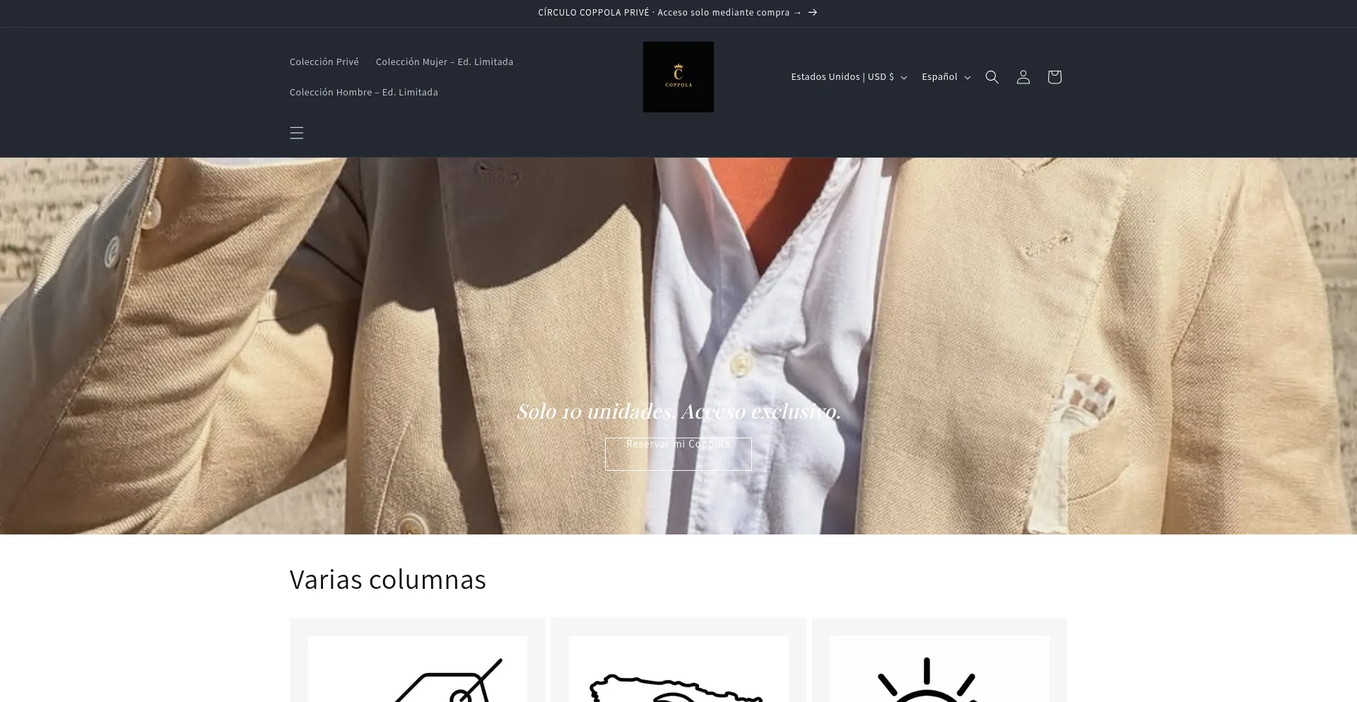 Website screenshot of Coppolaofficial.com