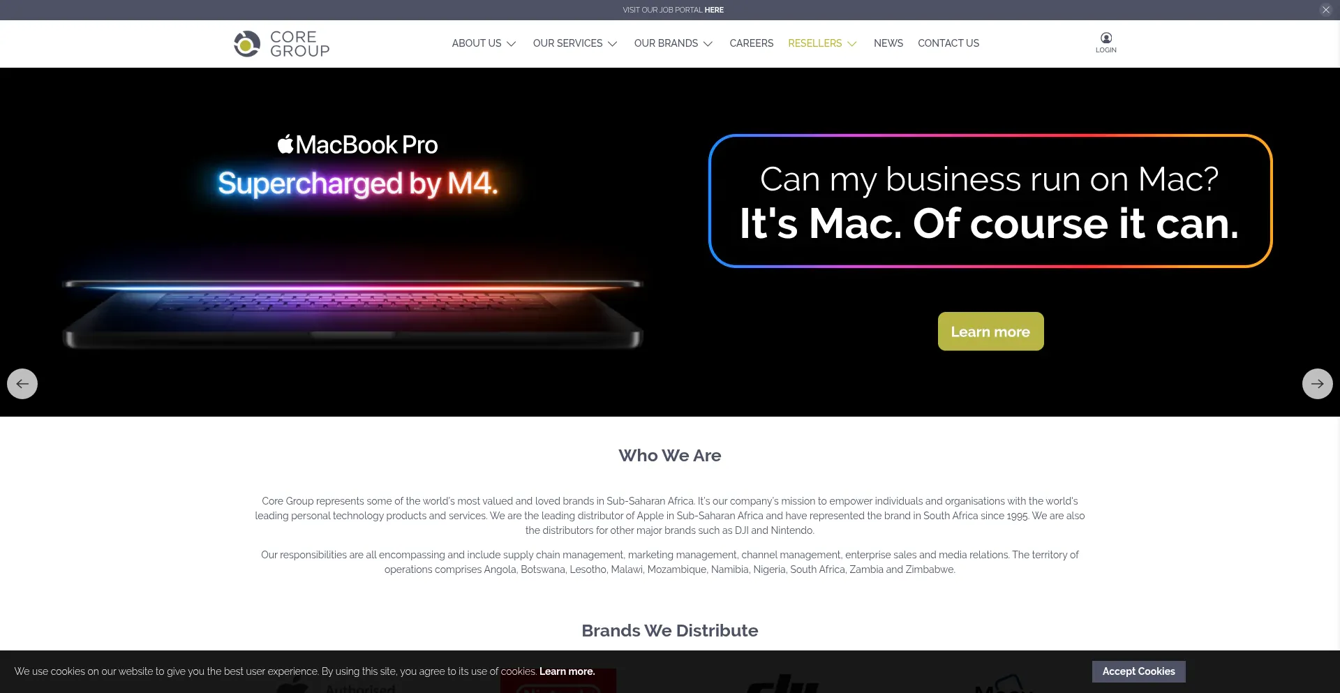 Website screenshot of Core.co.za