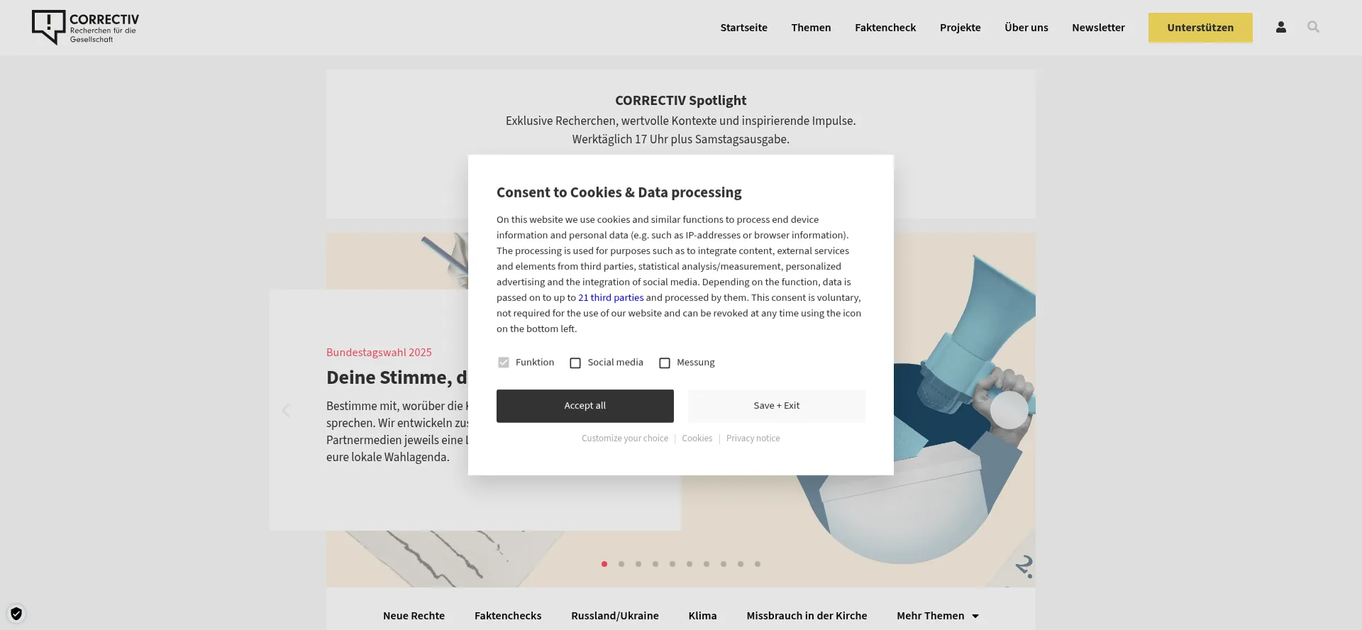 Website screenshot of Correctiv.org