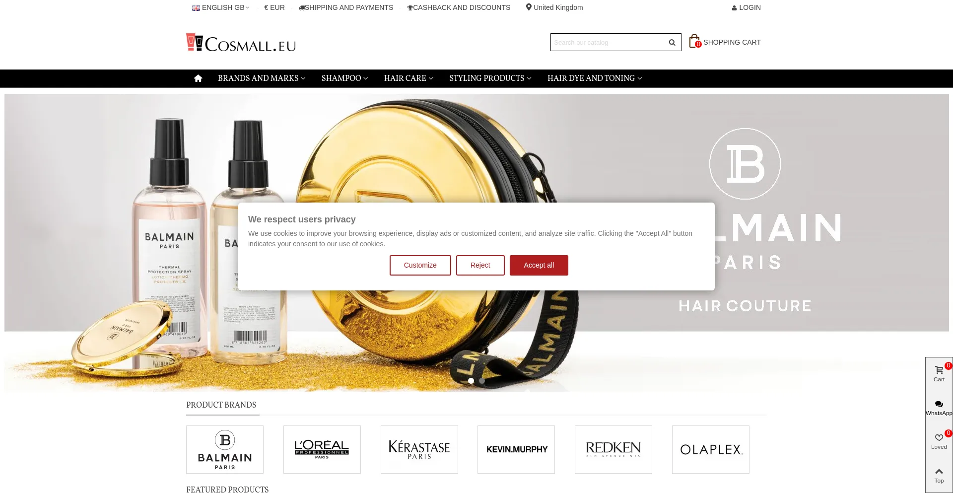 Website screenshot of Cosmall.eu