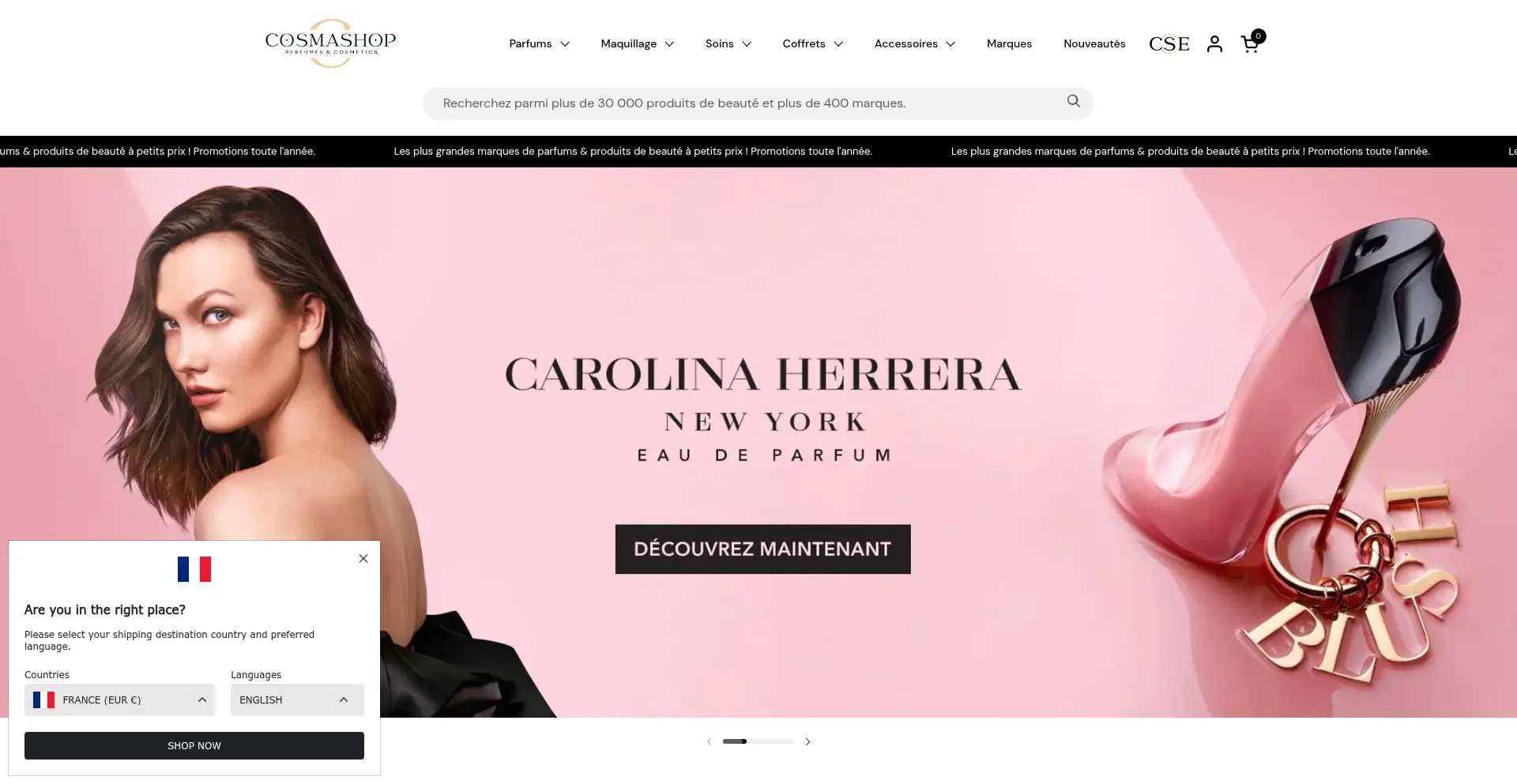 Website screenshot of Cosmashop.com