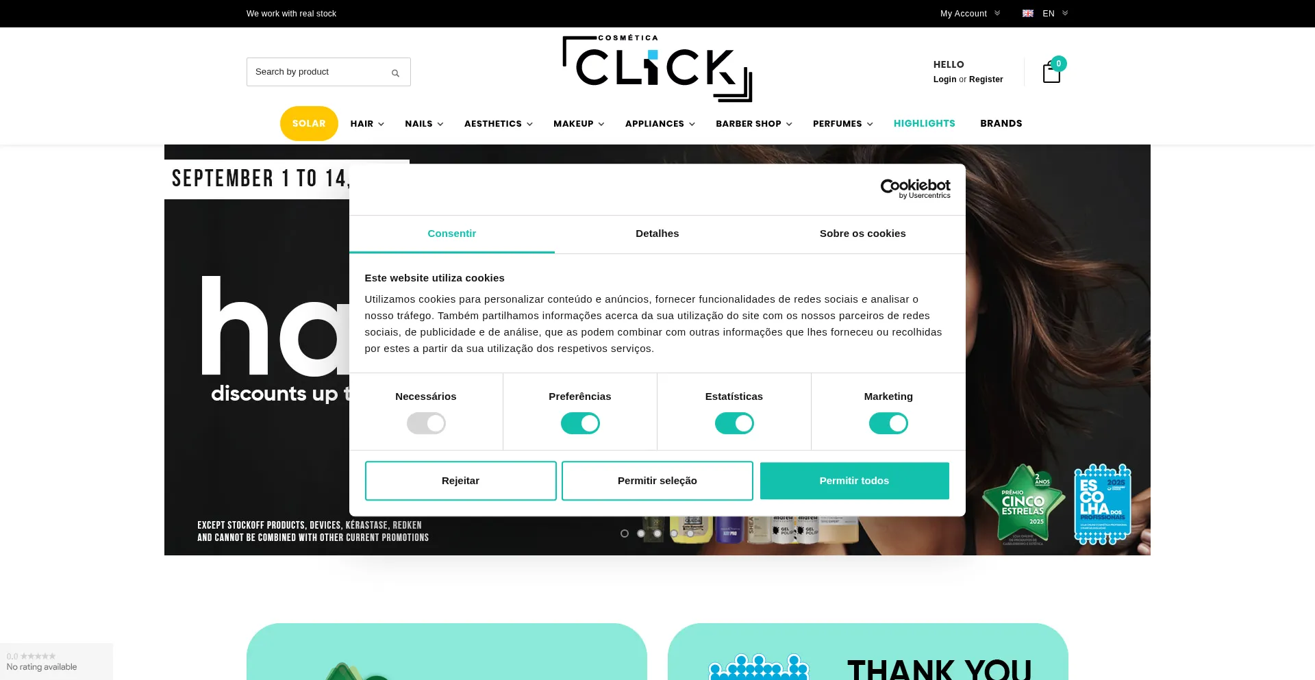 Website screenshot of Cosmeticaclick.pt