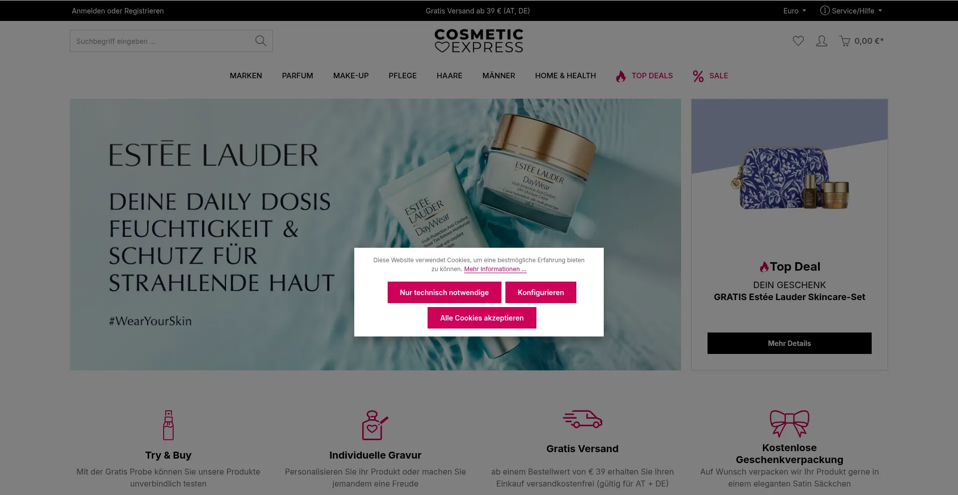 Website screenshot of Cosmeticexpress.com