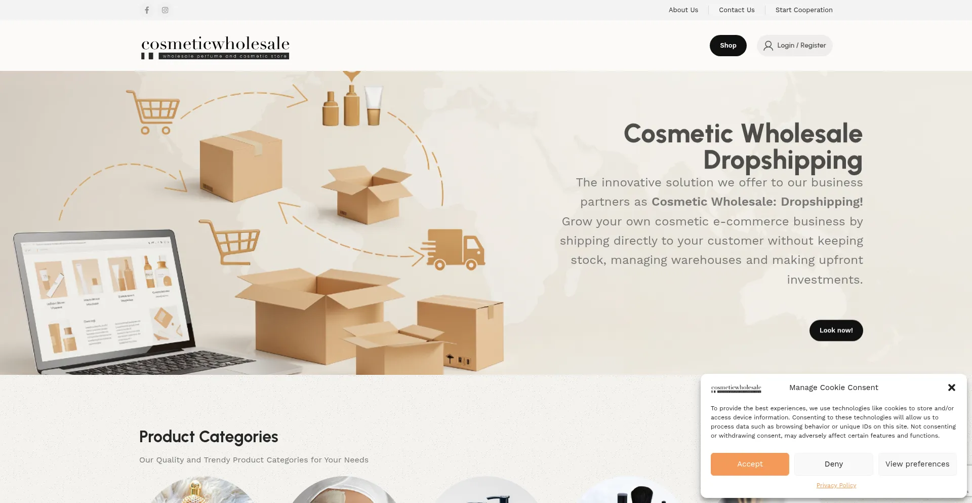 Website screenshot of Cosmeticwholesale.eu