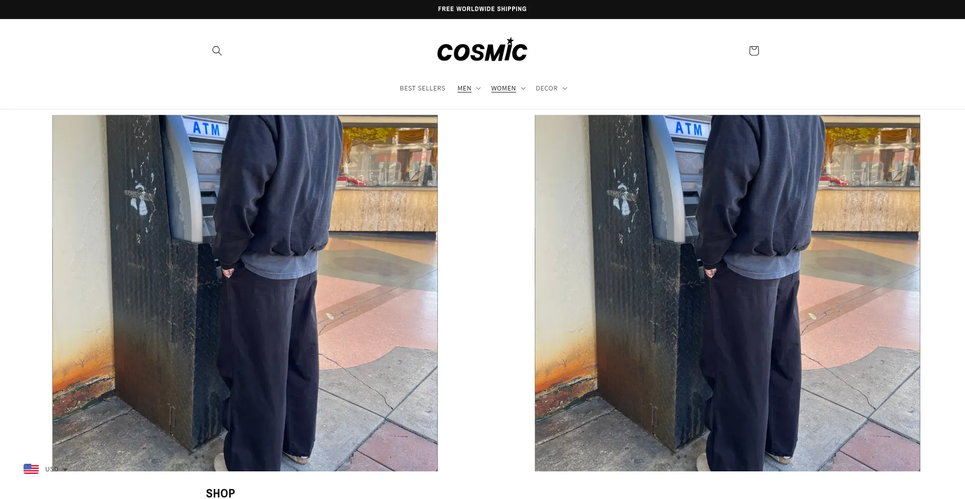 Website screenshot of Cosmicclothing.us