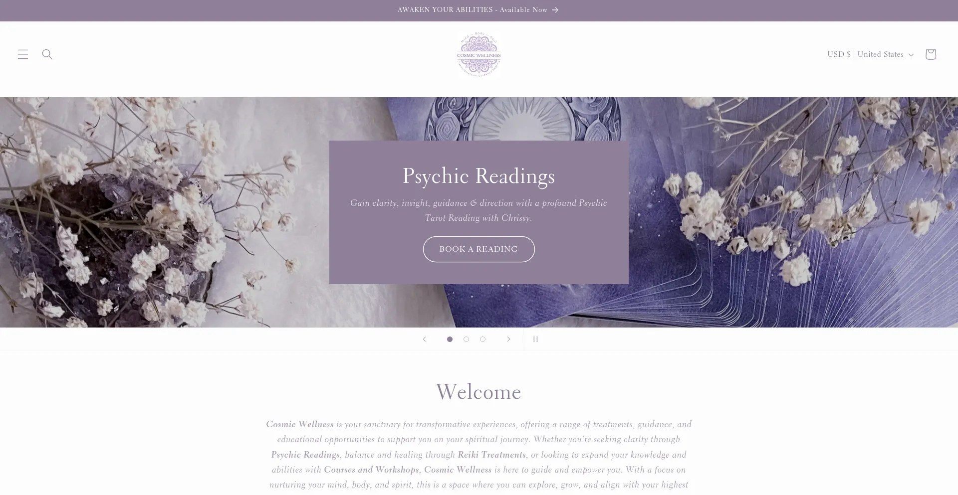 Website screenshot of Cosmicwellness.com.au