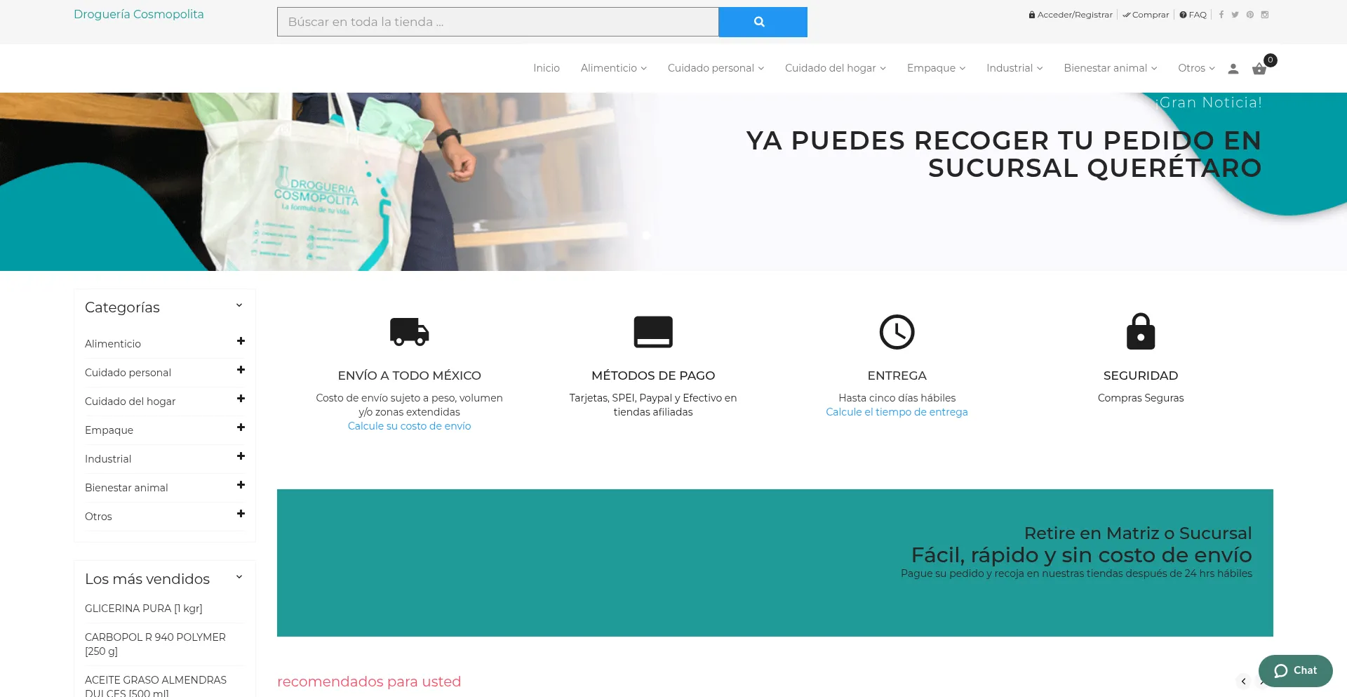 Website screenshot of Cosmotienda.com