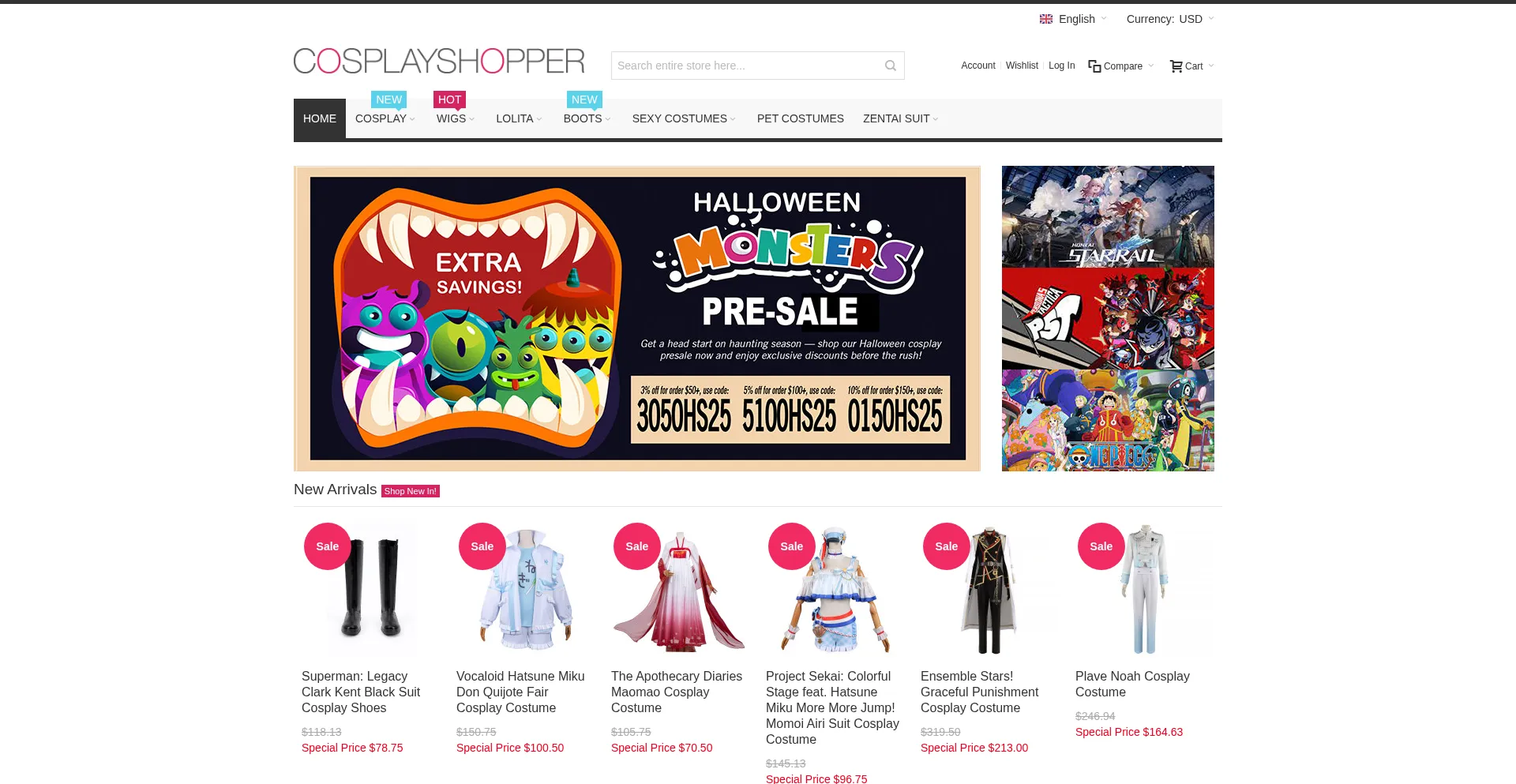 Website screenshot of Cosplayshopper.com
