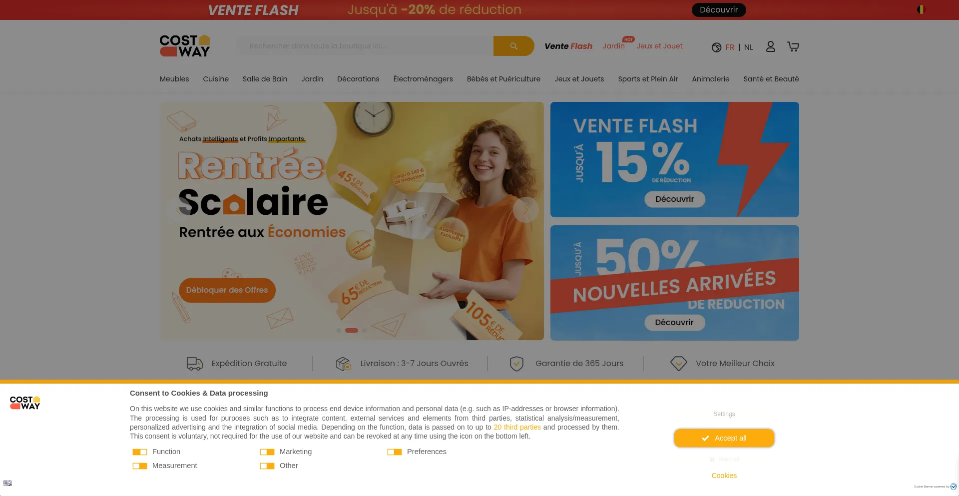 Website screenshot of Costway.be