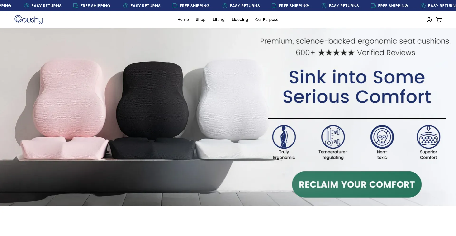 Website screenshot of Coushy.com