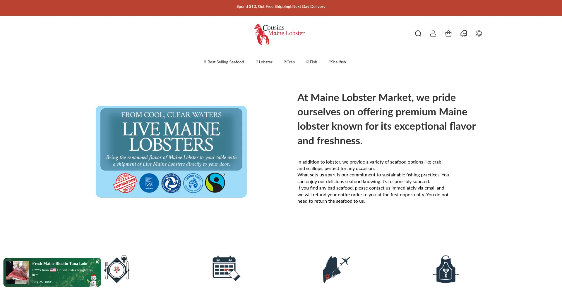 Website screenshot of Cousinsmainelobster.shop