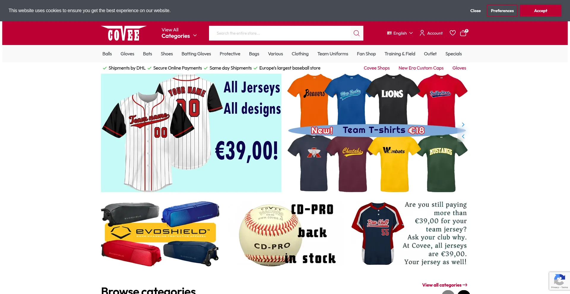 Website screenshot of Coveesports.com