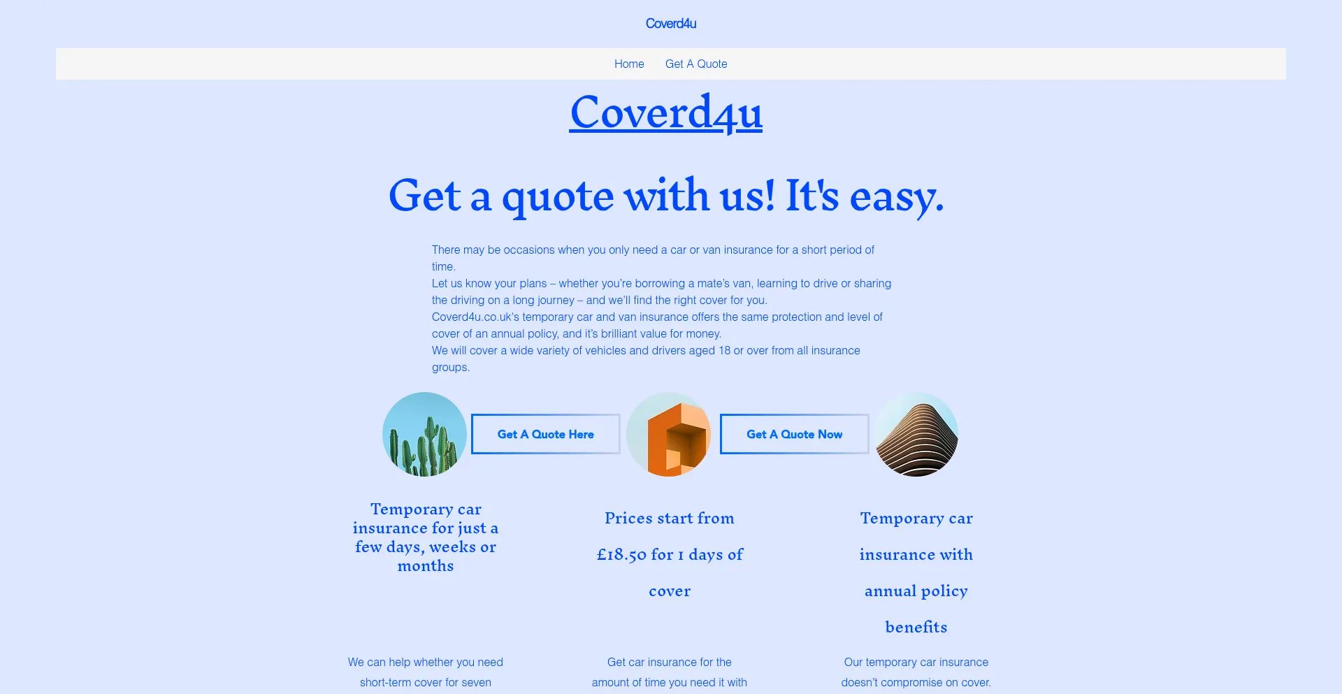 Website screenshot of Coverd4u.com