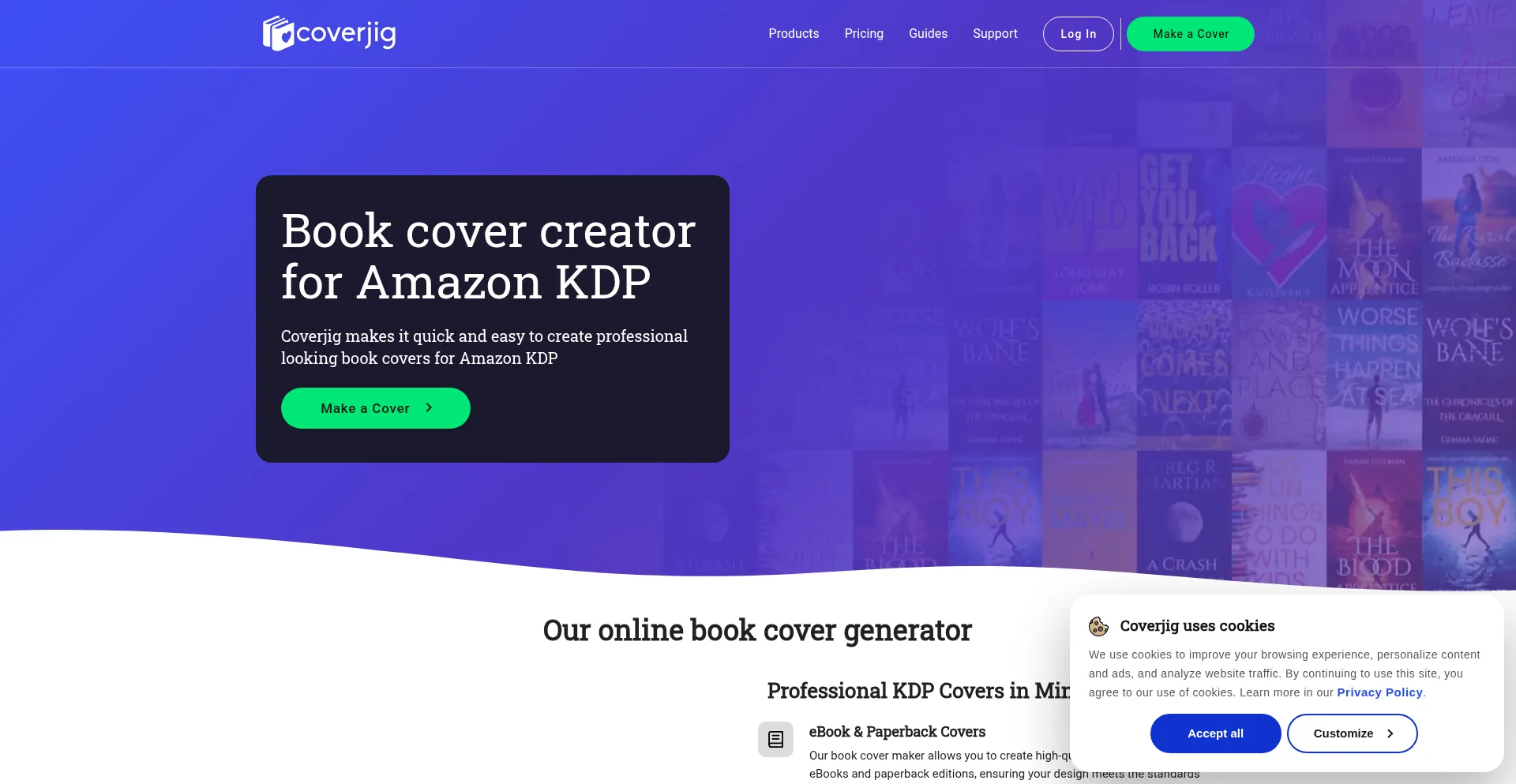 Website screenshot of Coverjig.com