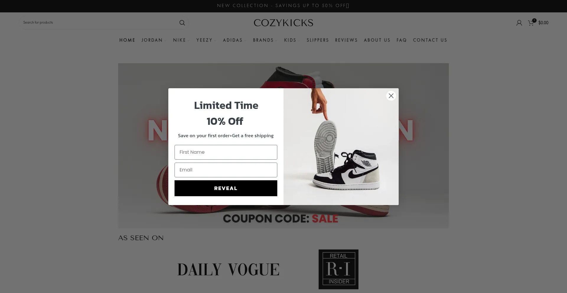 Website screenshot of Cozykicksofficial.com