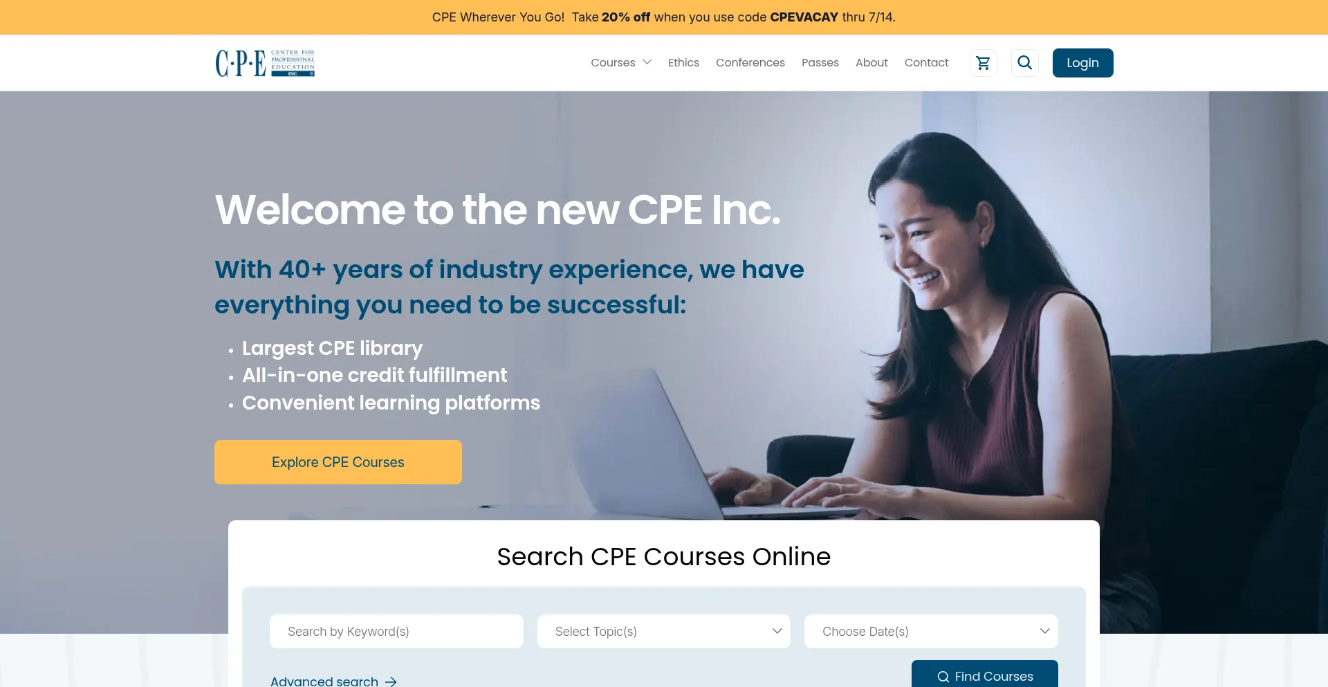 Website screenshot of Cpeonline.com