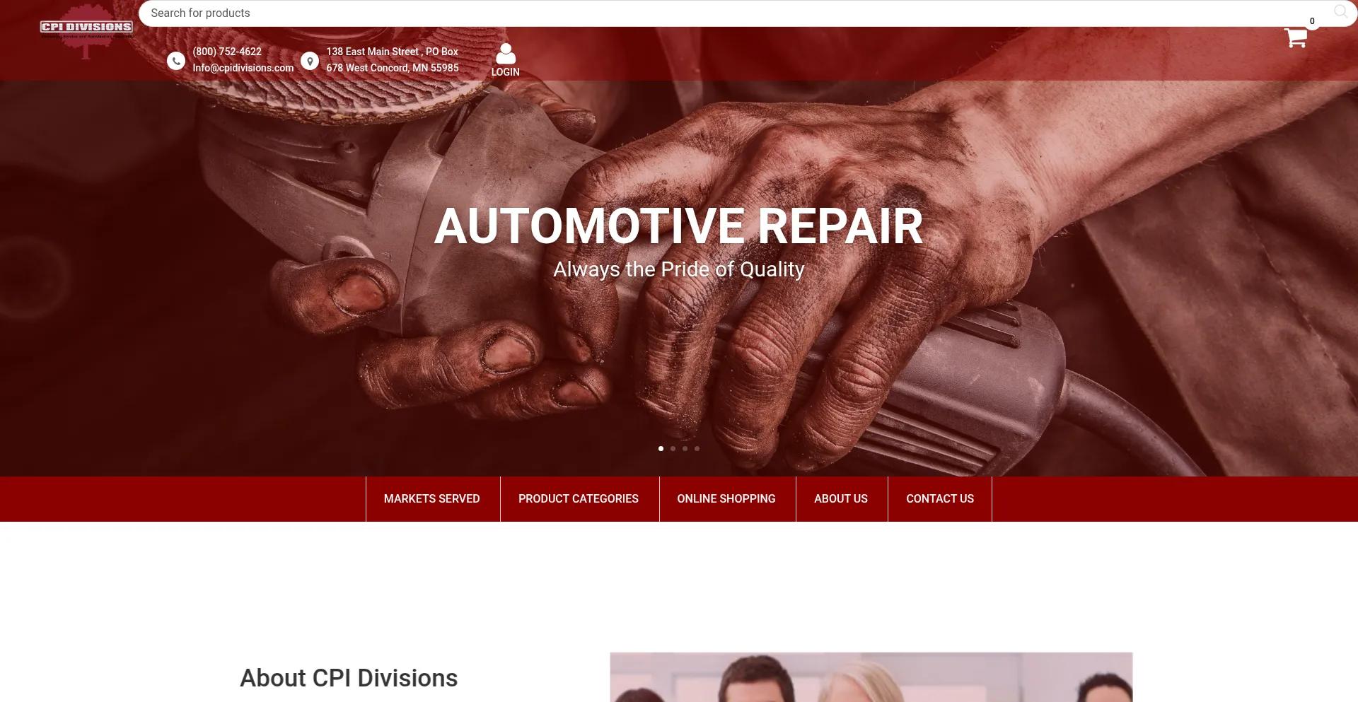Website screenshot of Cpidivisions.com