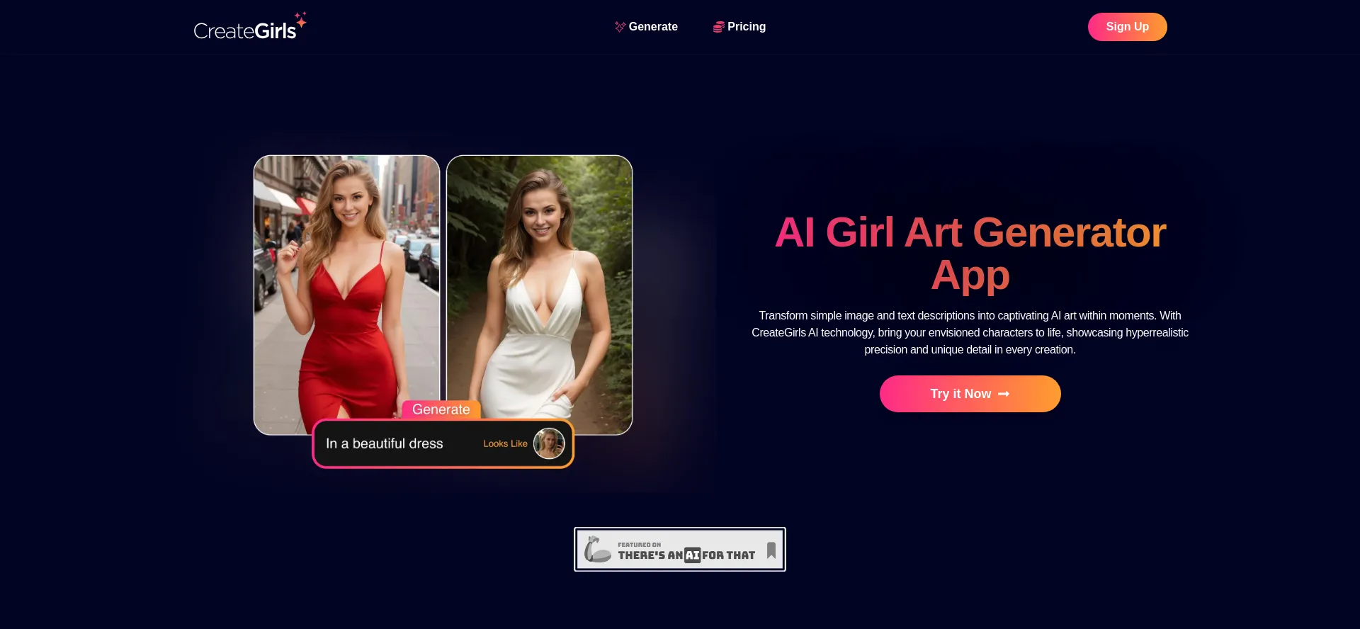 Website screenshot of Creategirls.ai
