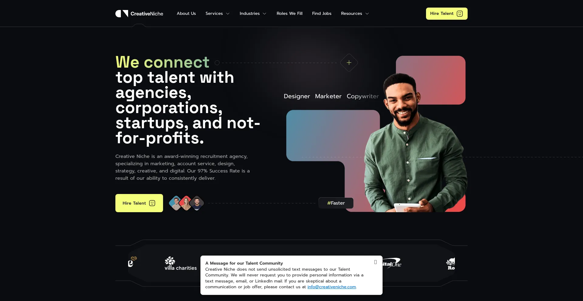 Website screenshot of Creativeniche.com