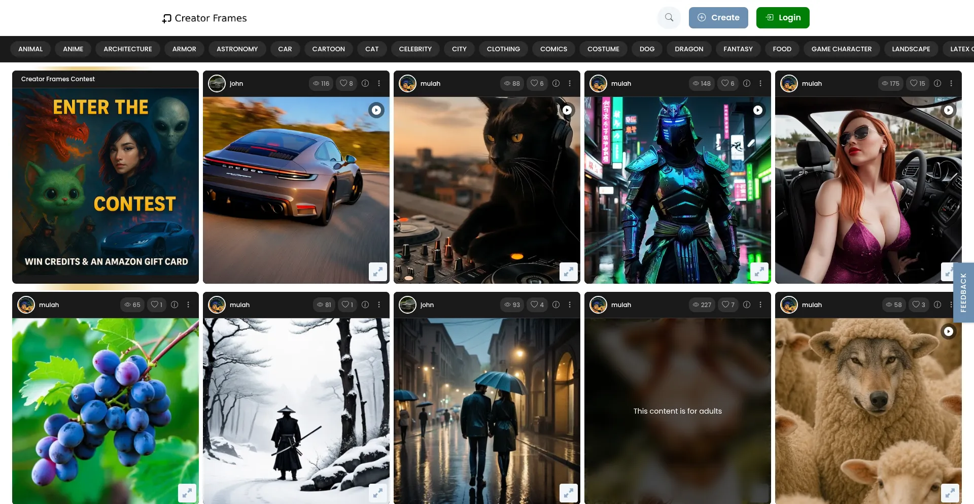 Website screenshot of Creatorframes.com