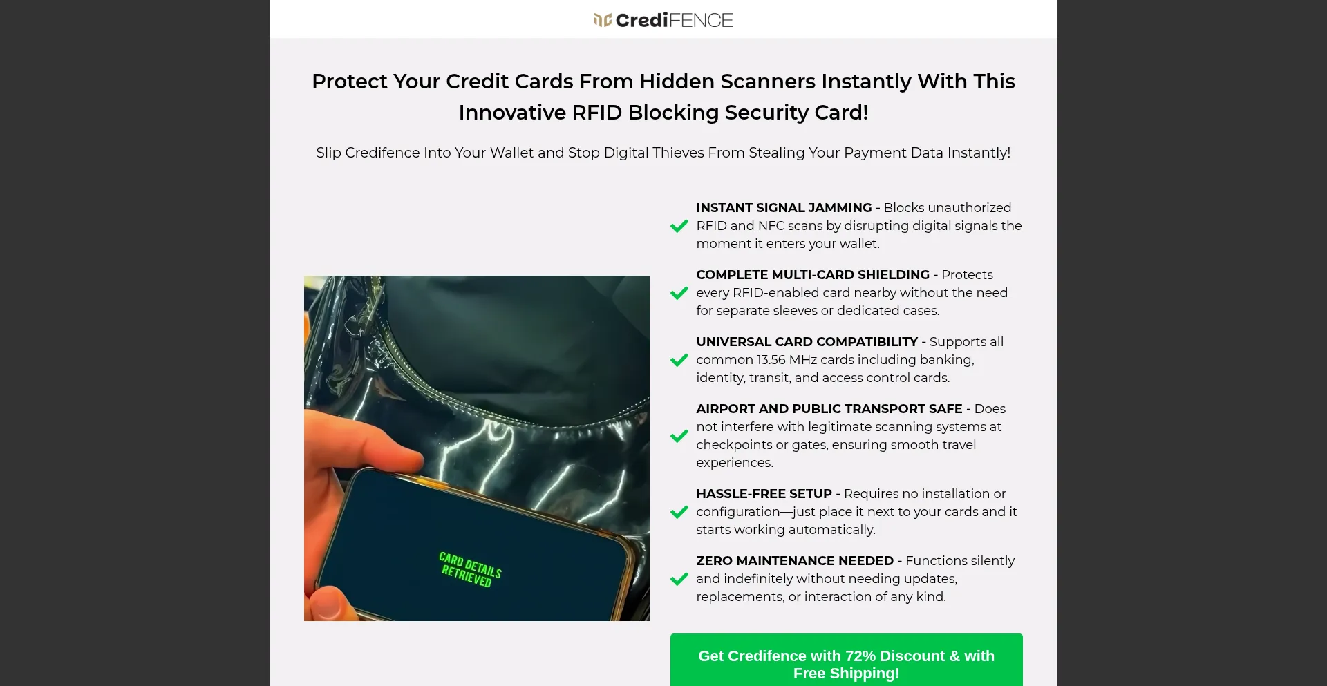 Website screenshot of Credifence.store