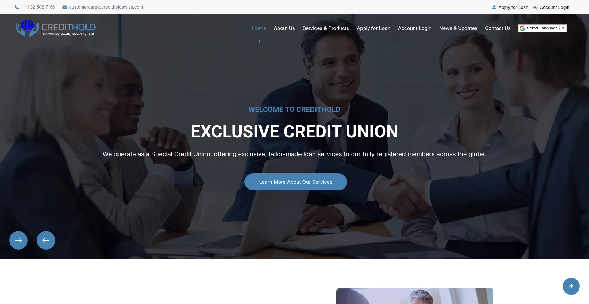 Website screenshot of Creditholdswiss.com