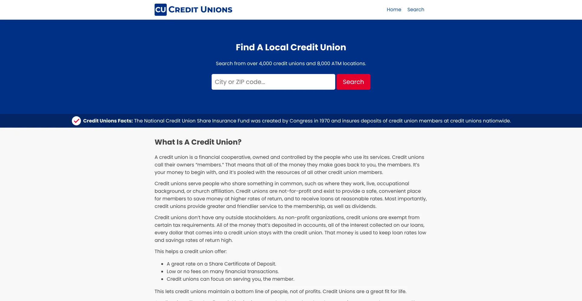 Website screenshot of Creditunions.org