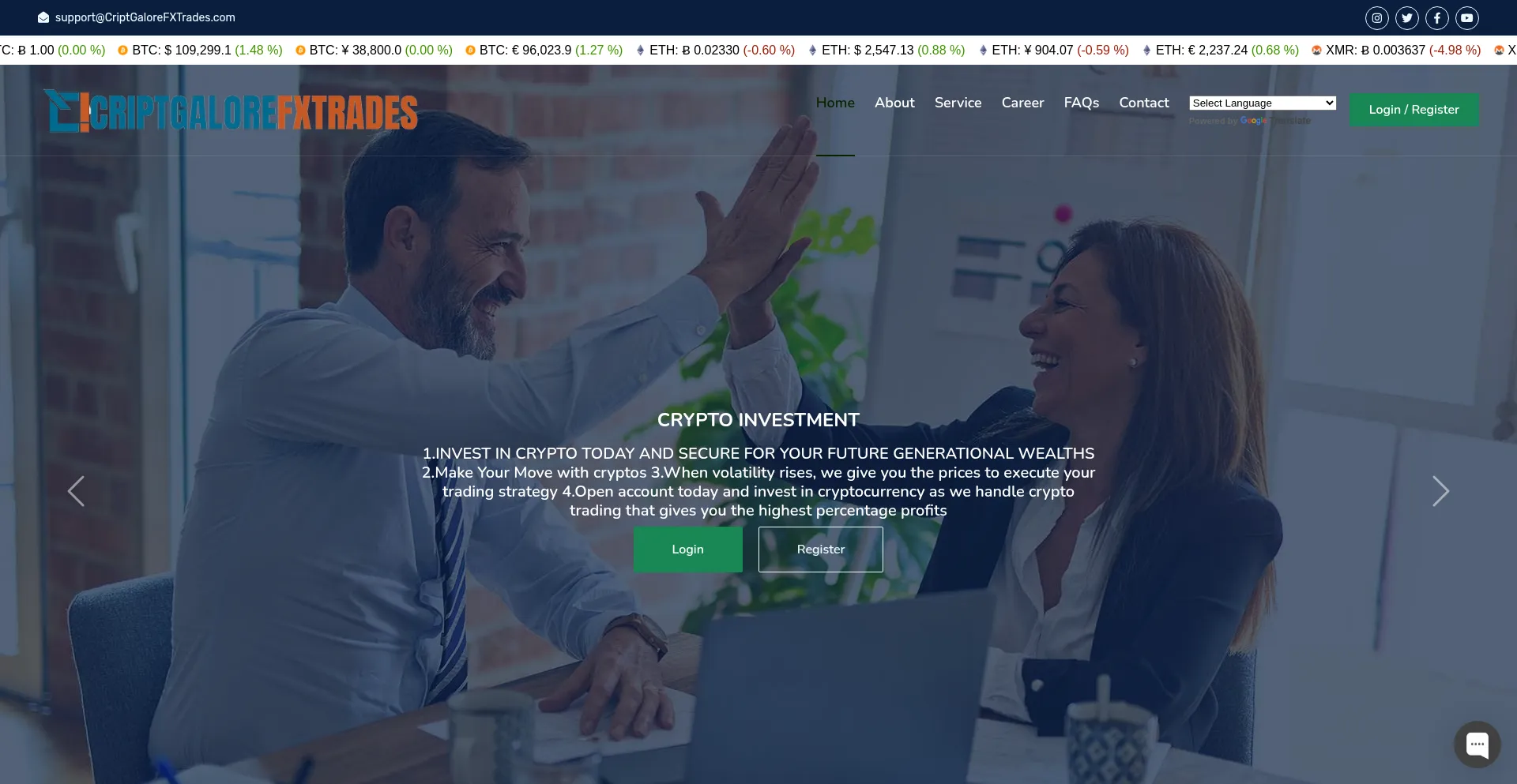 Website screenshot of Criptgalorefxtrades.com
