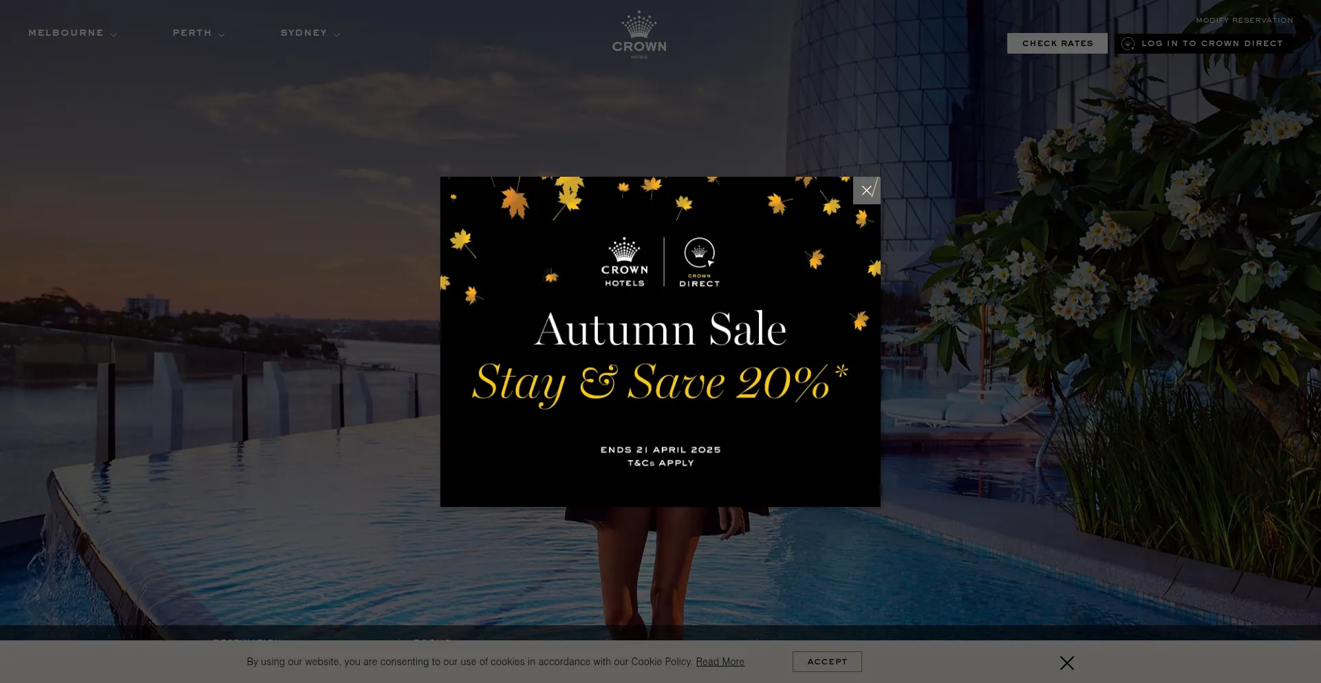 Website screenshot of Crownhotels.com.au