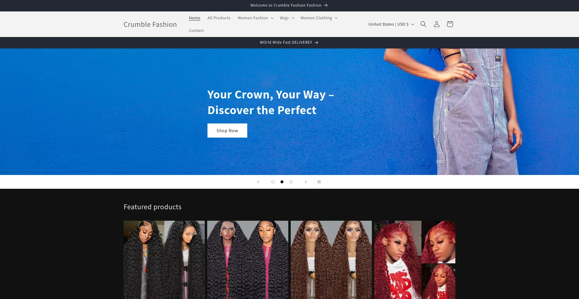 Website screenshot of Crumblefashion.com