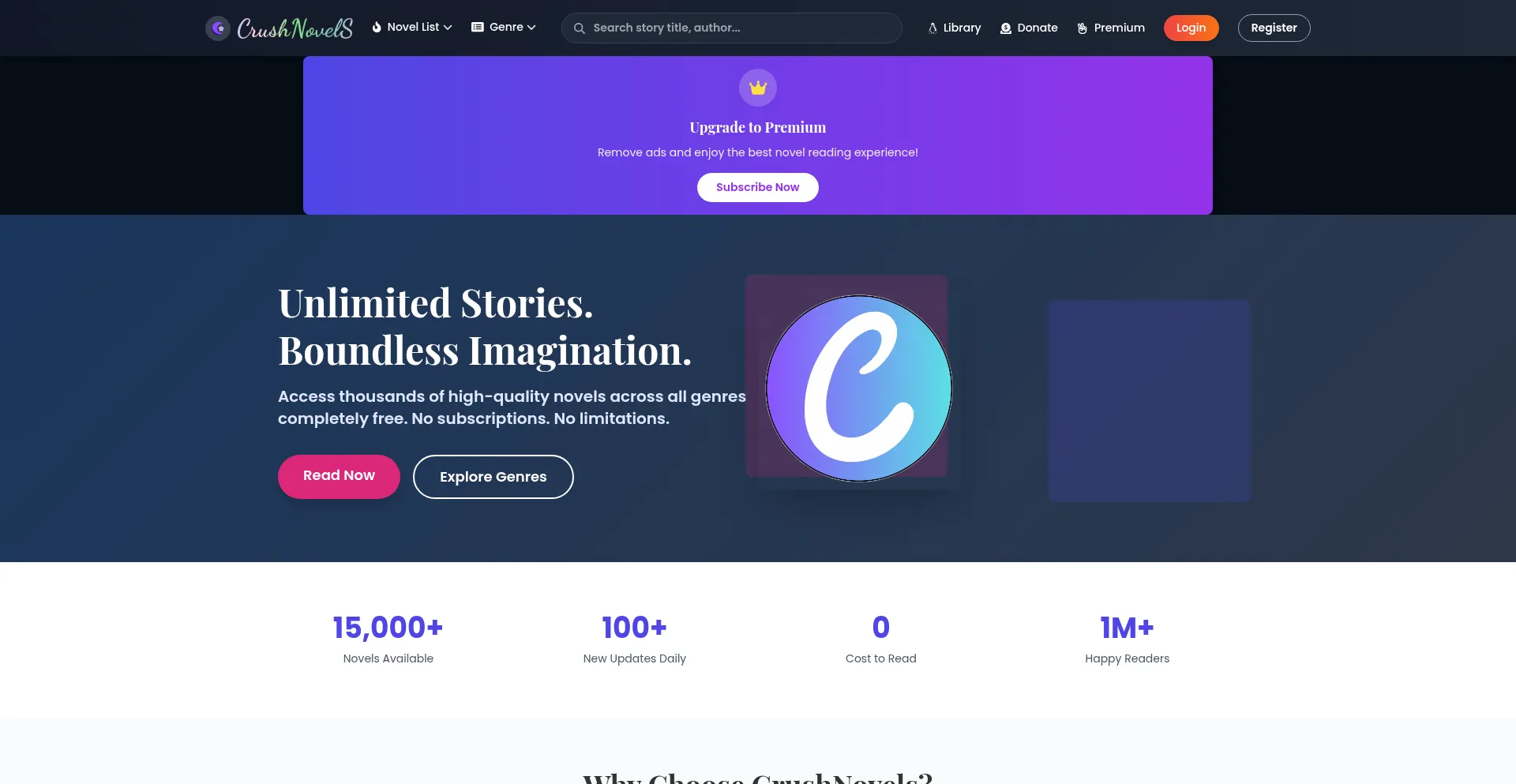 Website screenshot of Crushnovel.net