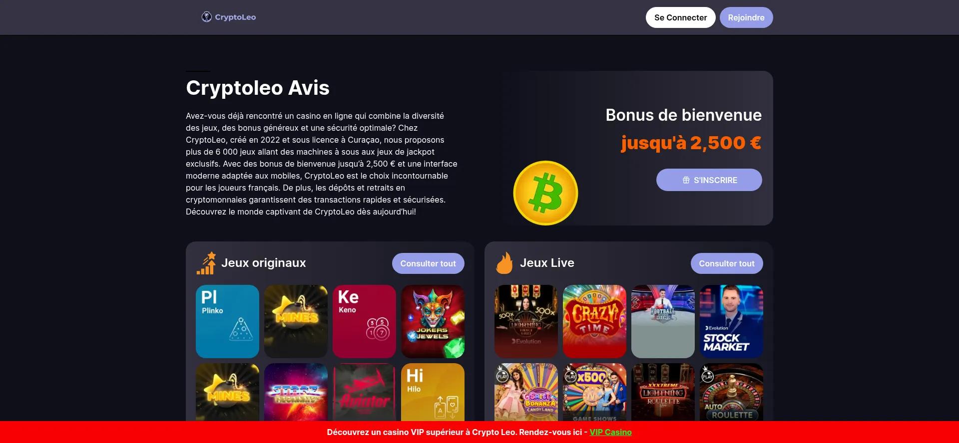 Website screenshot of Crypto-leo-casino.com
