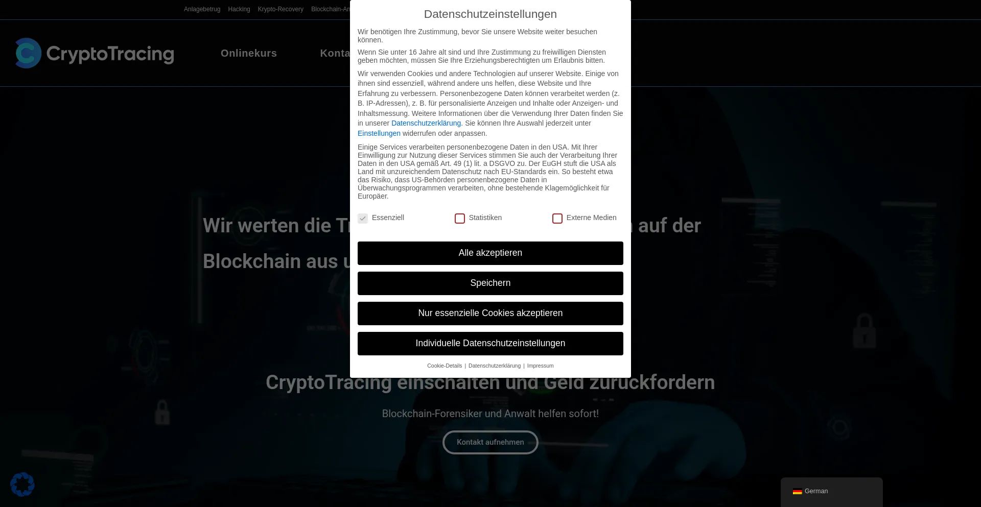 Website screenshot of Crypto-tracing.com