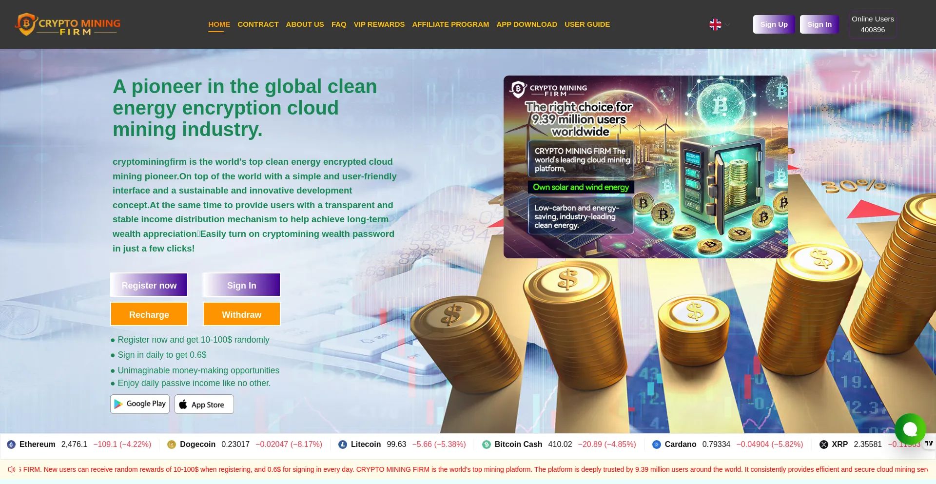 Website screenshot of Cryptominingfirm.com