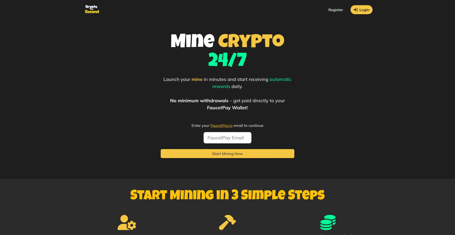 Website screenshot of Cryptopersecond.com