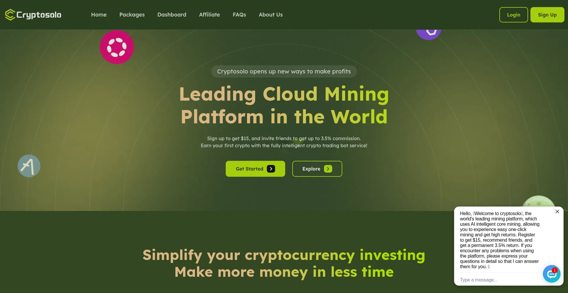 Website screenshot of Cryptosolo.com