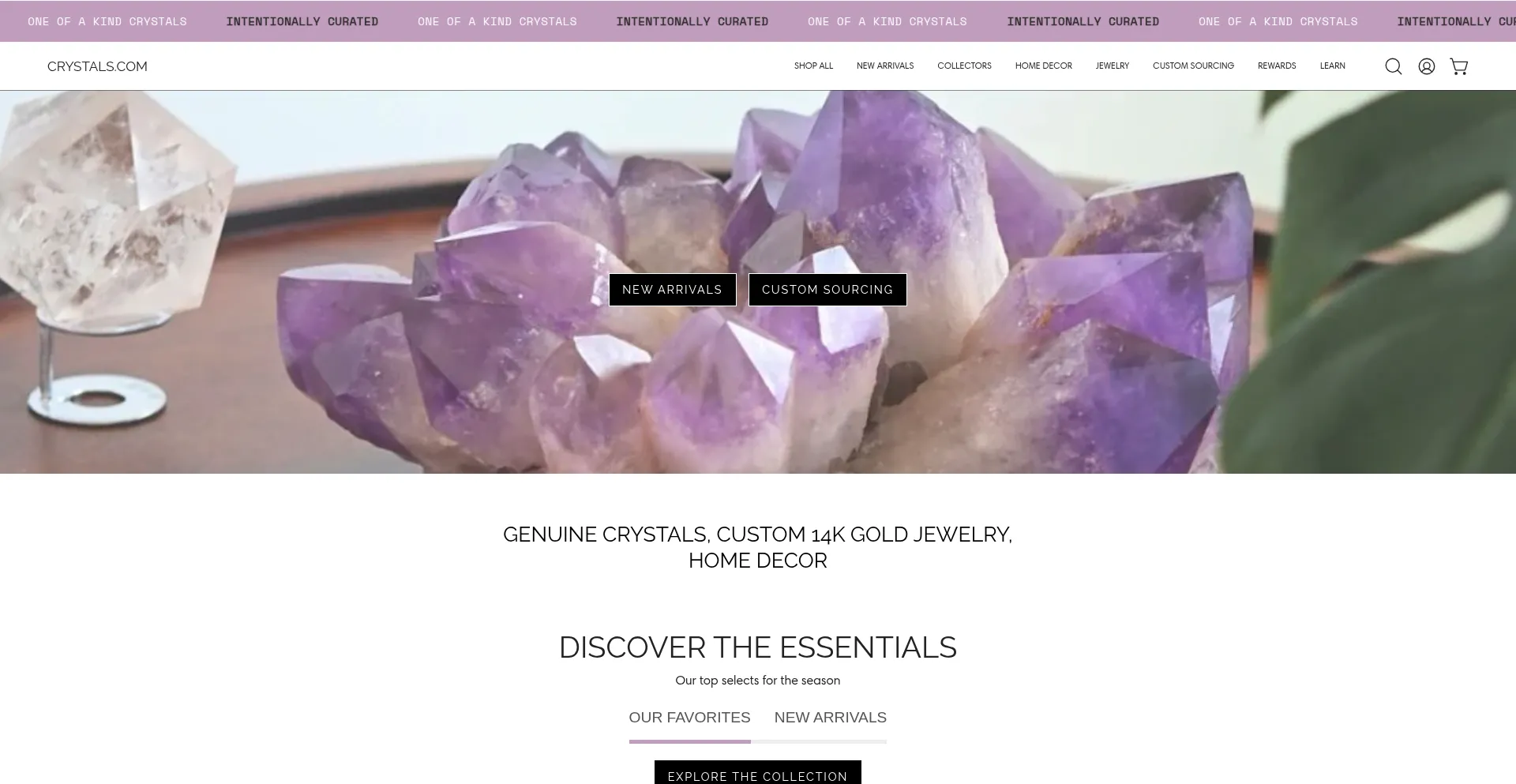 Website screenshot of Crystals.com