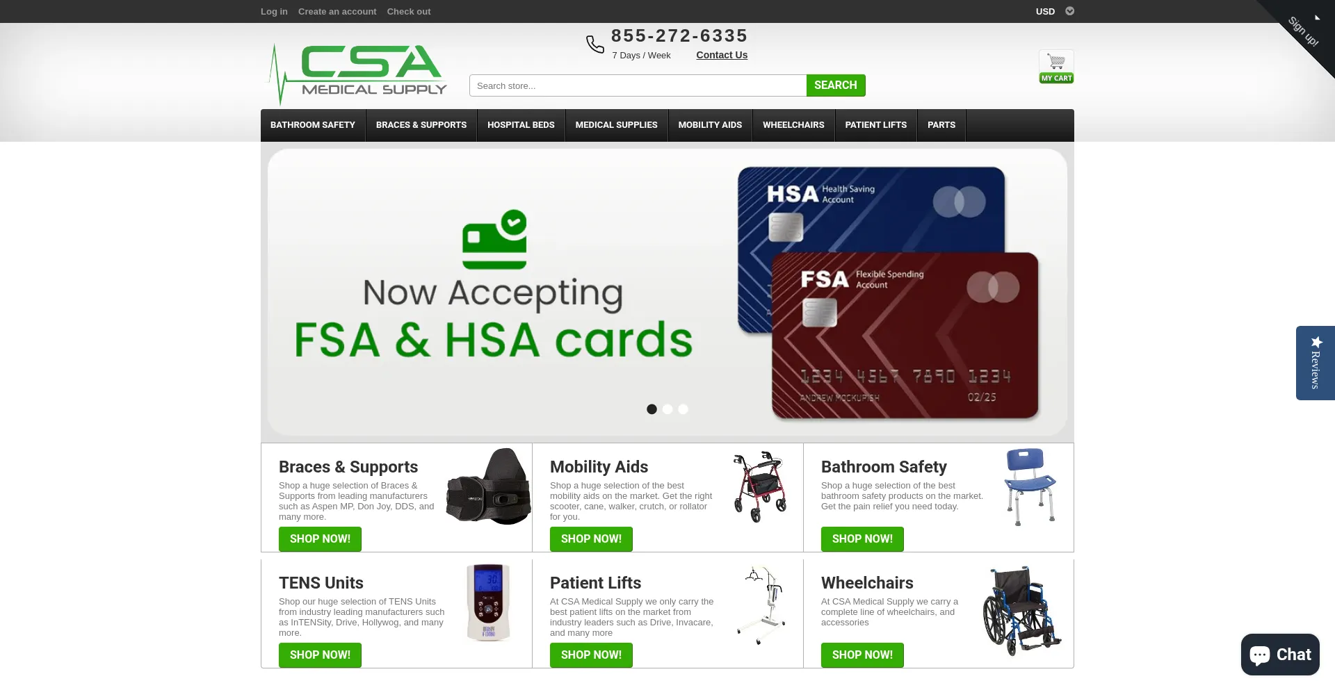 Website screenshot of Csamedicalsupply.com