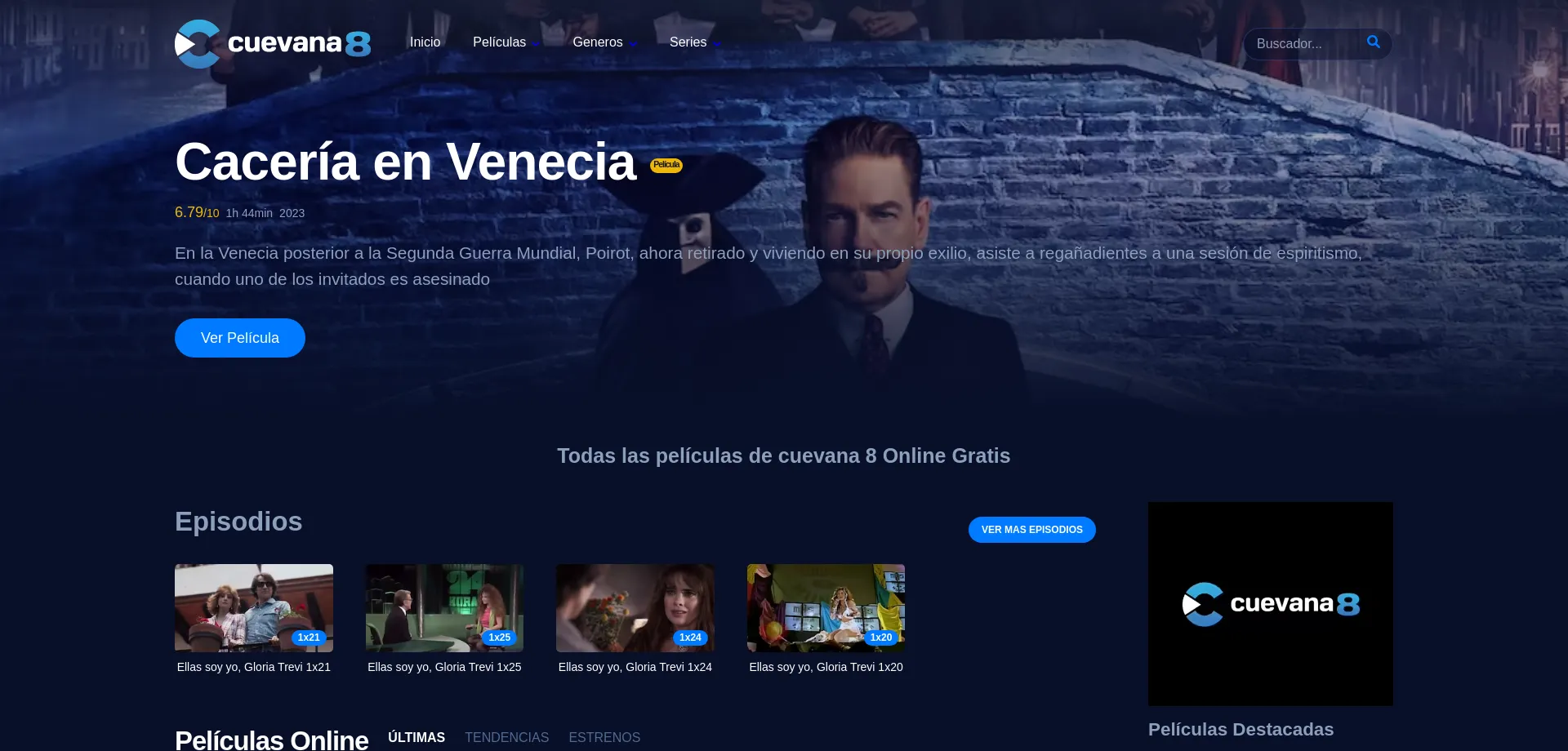 Website screenshot of Cuevana8.com