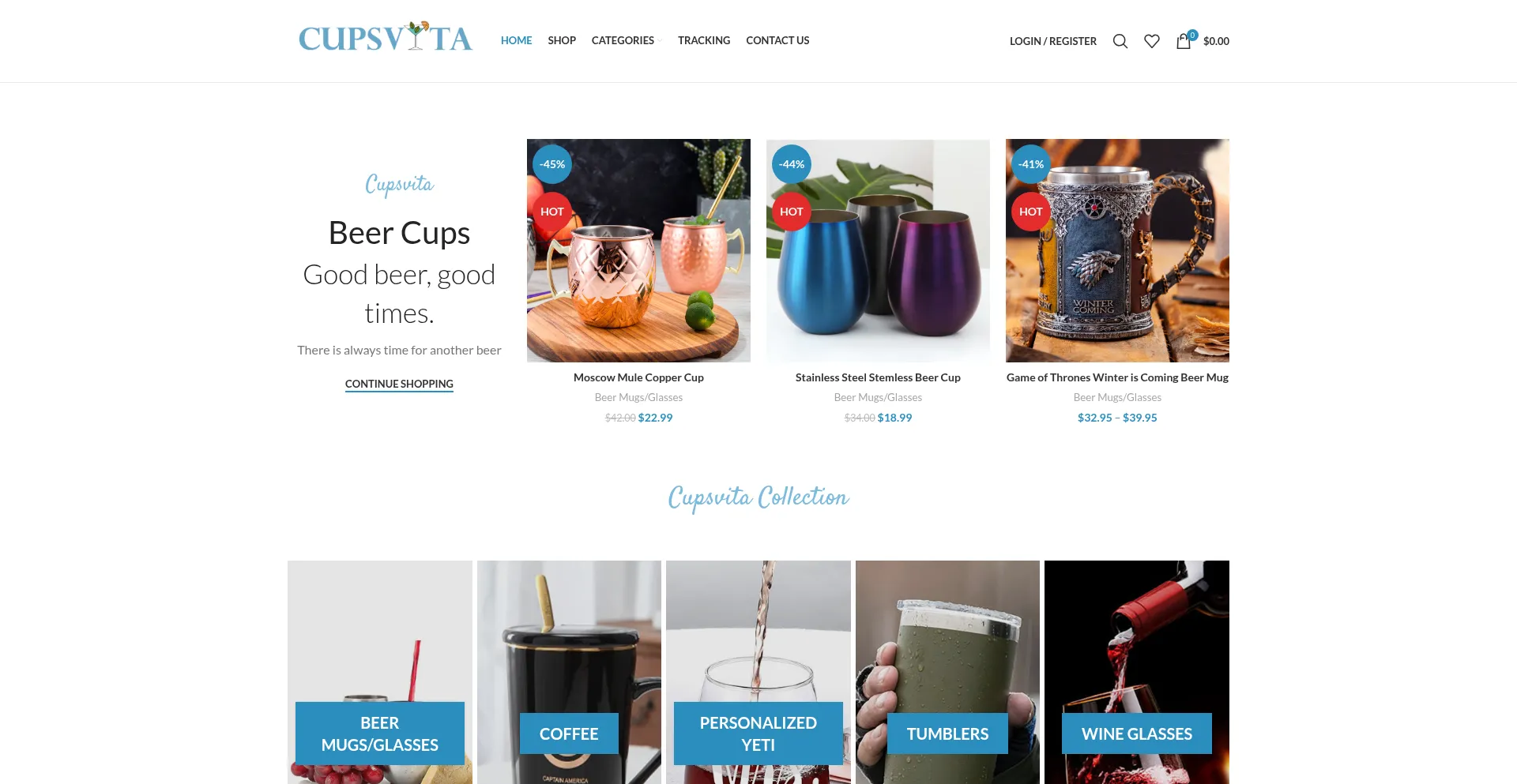 Website screenshot of Cupsvita.com