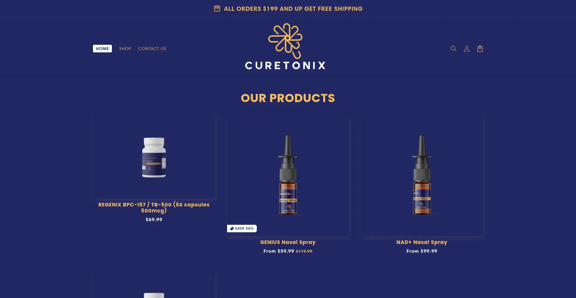 Website screenshot of Curetonix.com