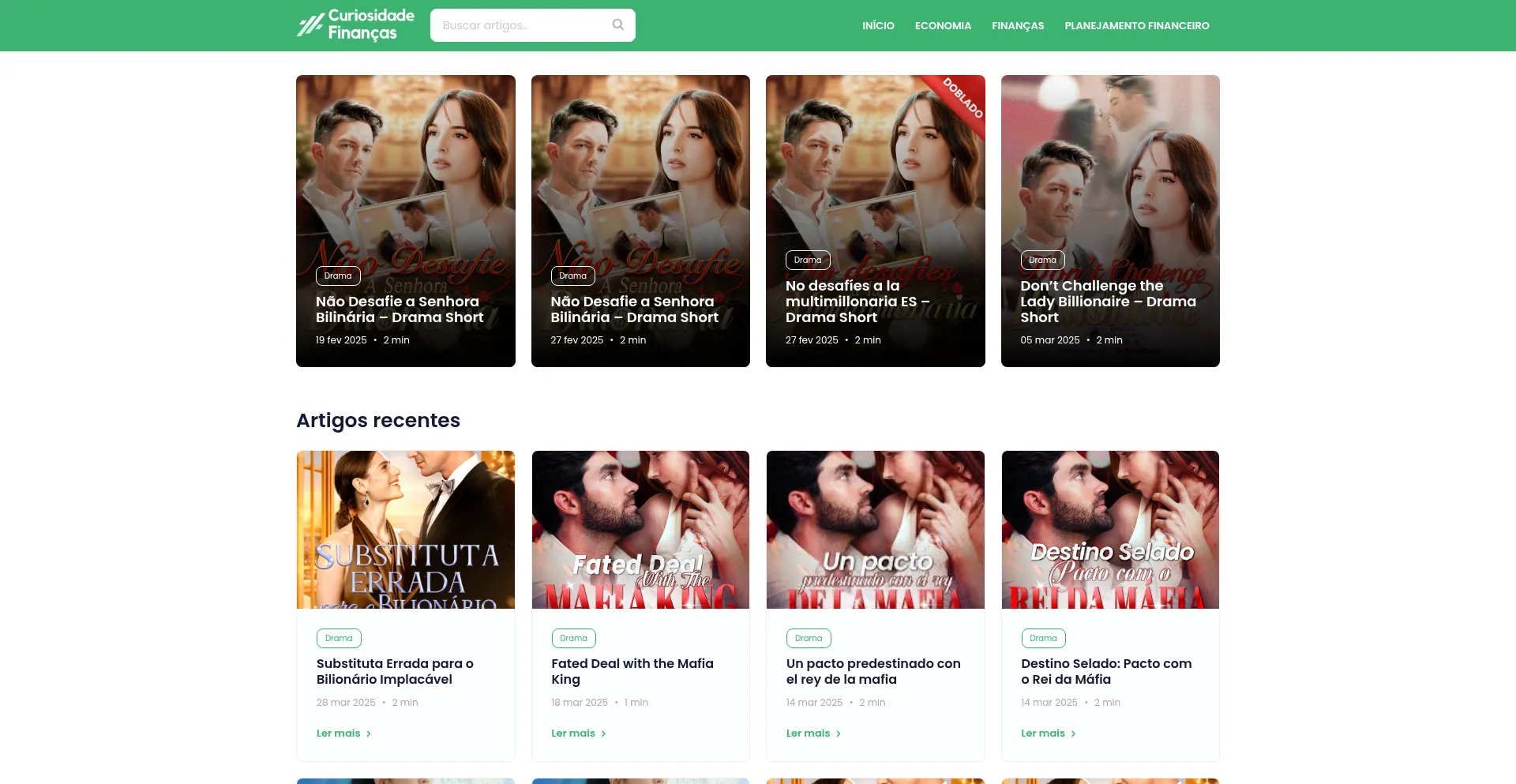 Website screenshot of Curiosidadefinancas.com