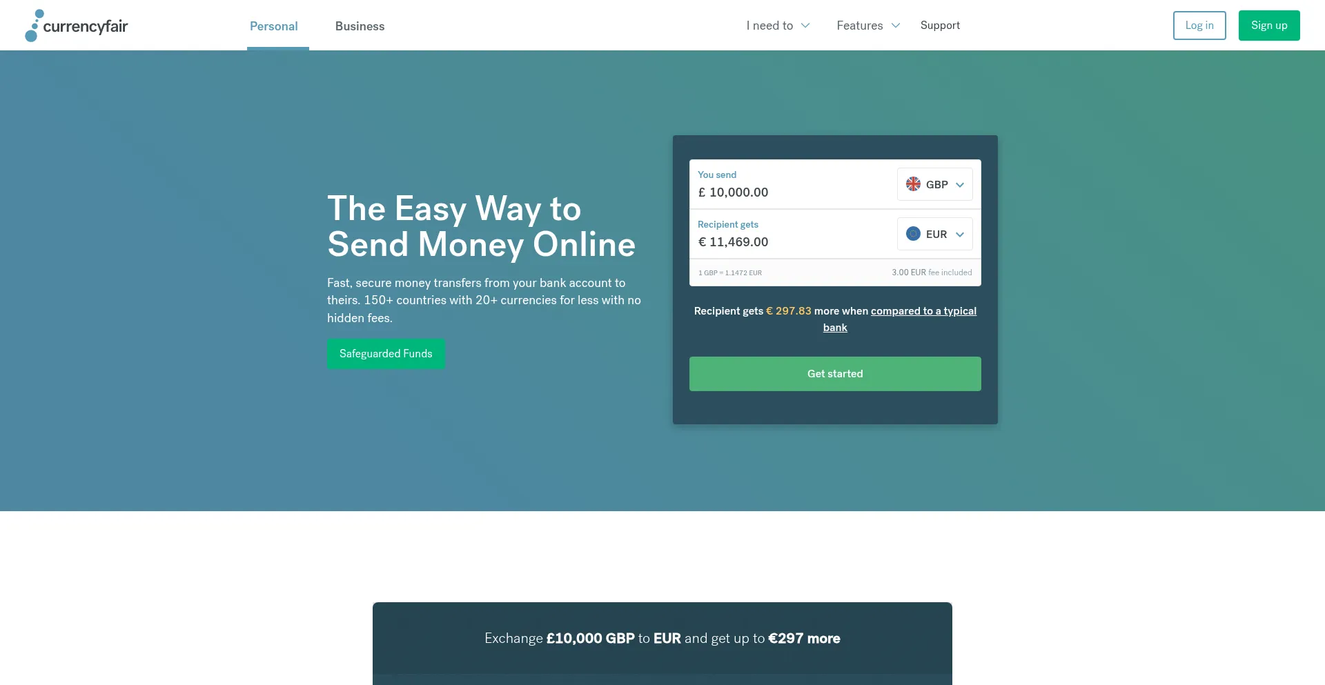 Website screenshot of Currencyfair.com