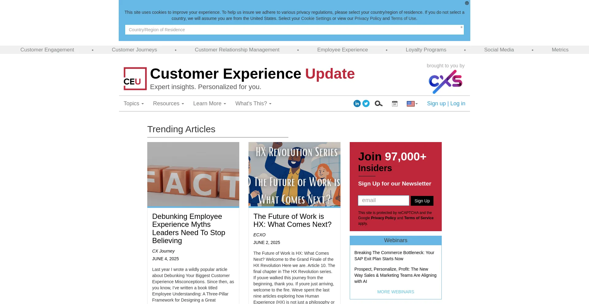 Website screenshot of Customerexperienceupdate.com