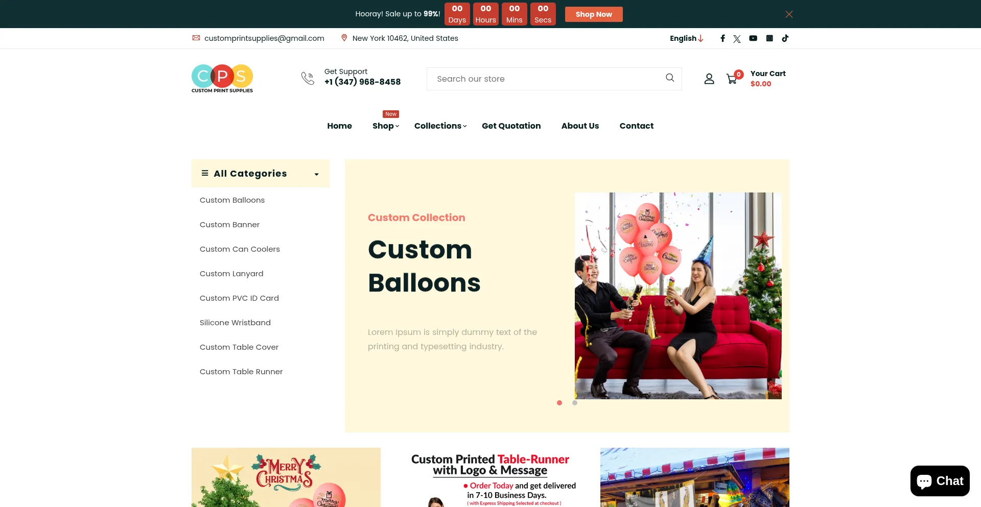 Website screenshot of Customprintsupplies.com