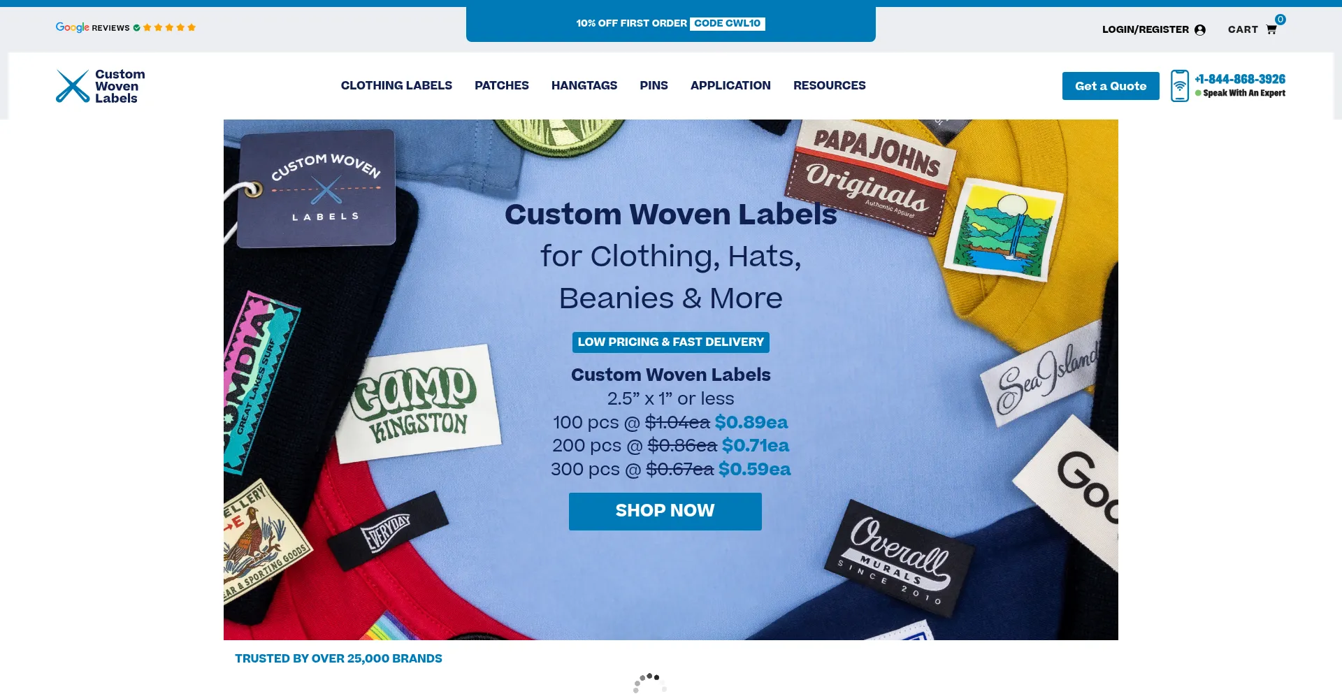 Website screenshot of Customwovenlabels.com