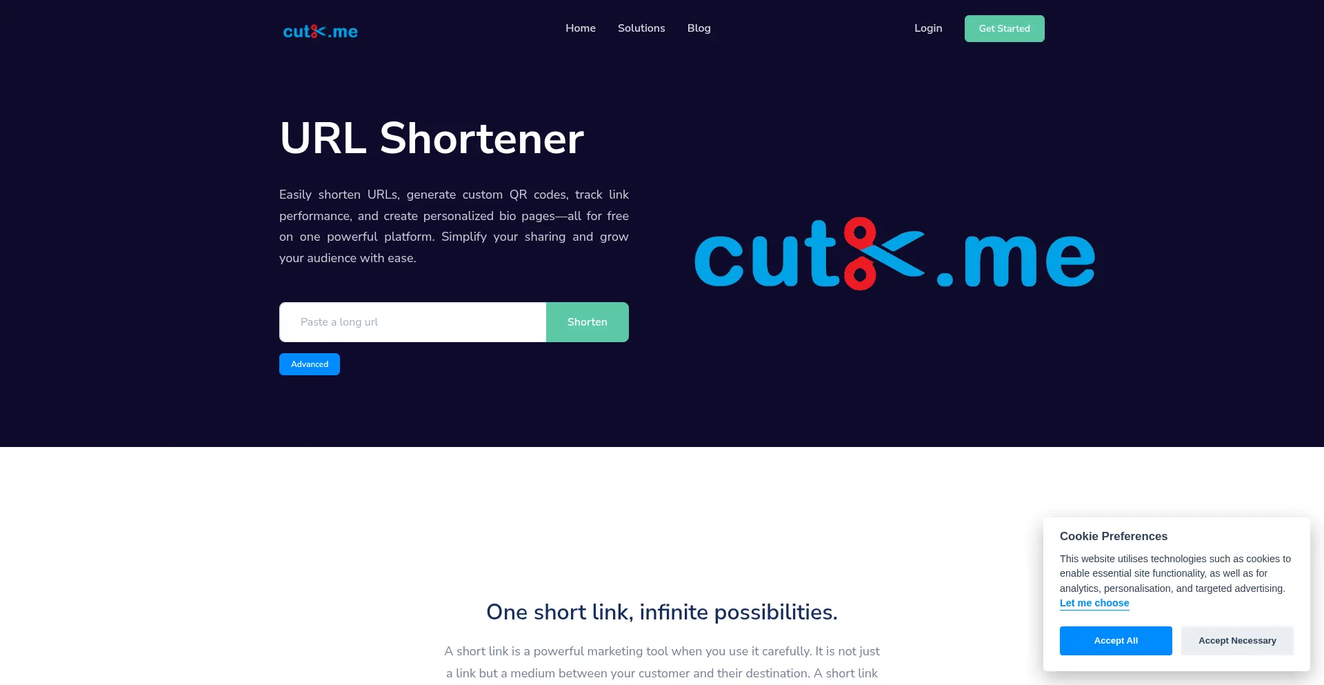 Website screenshot of Cutx.me