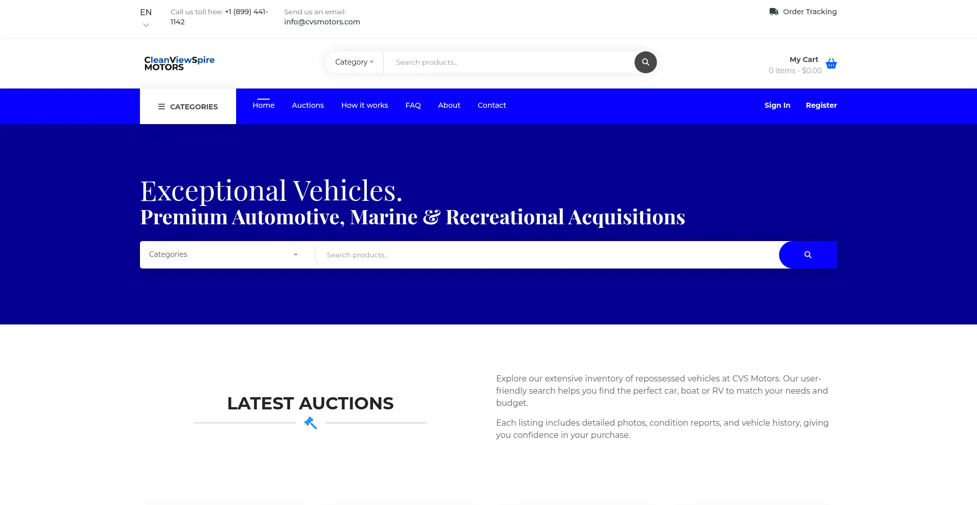 Website screenshot of Cvsmotors.com