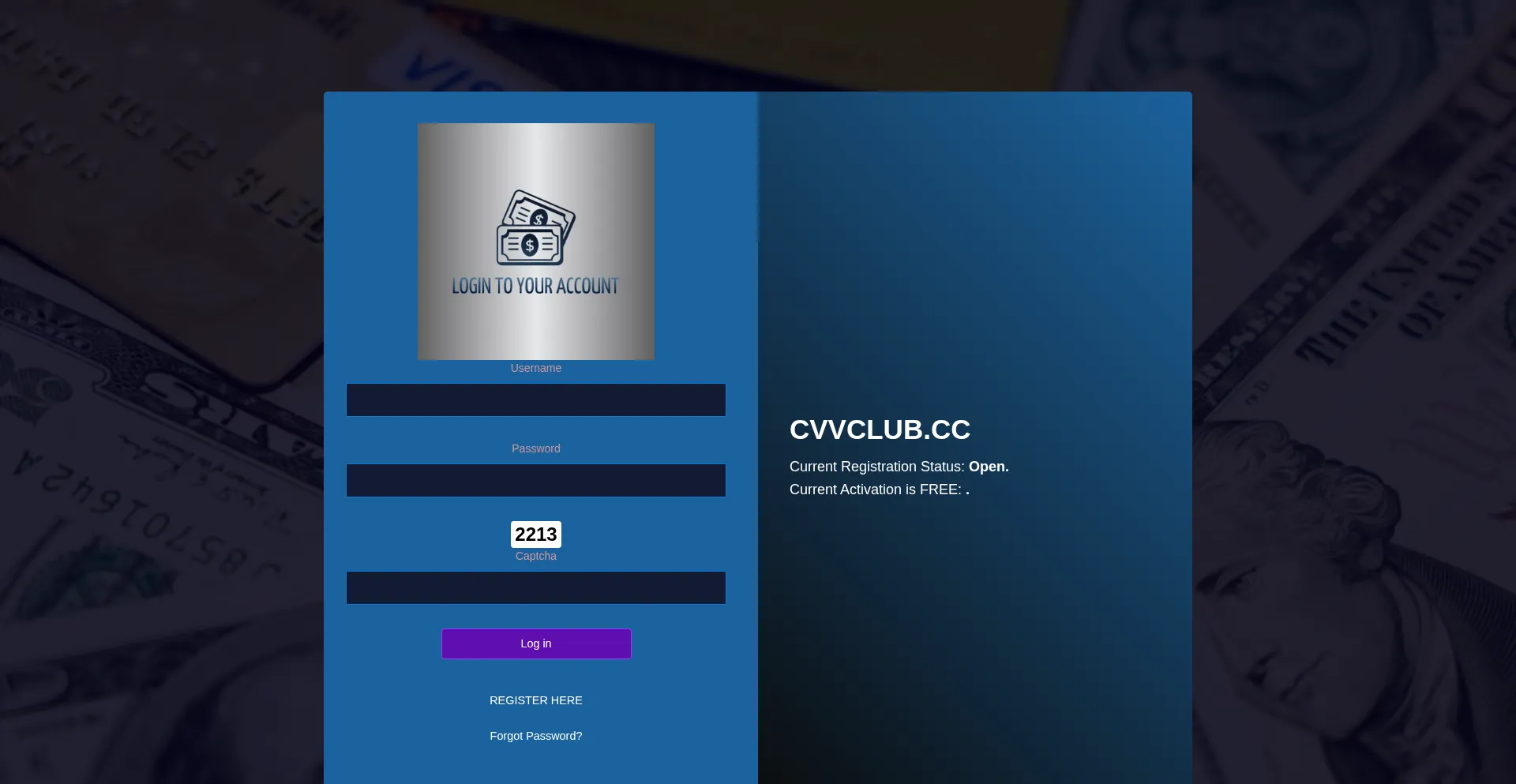 Website screenshot of Cvvclub.cc