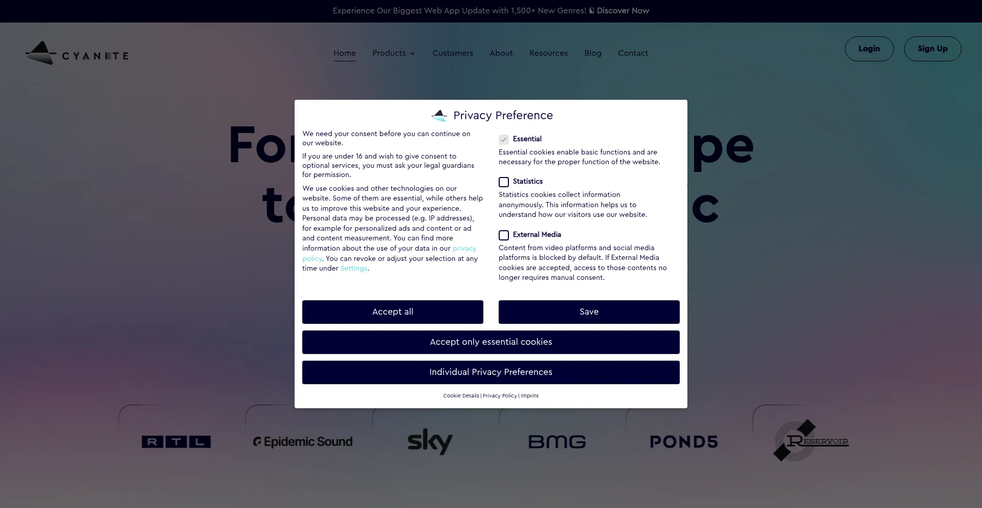 Website screenshot of Cyanite.ai